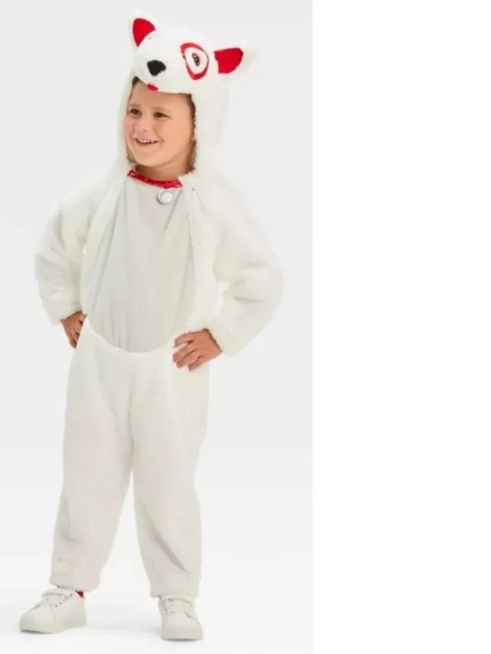 Target Dog Bullseye Halloween Costume 2T/3T White Plush 1 Pc Hooded Toddler